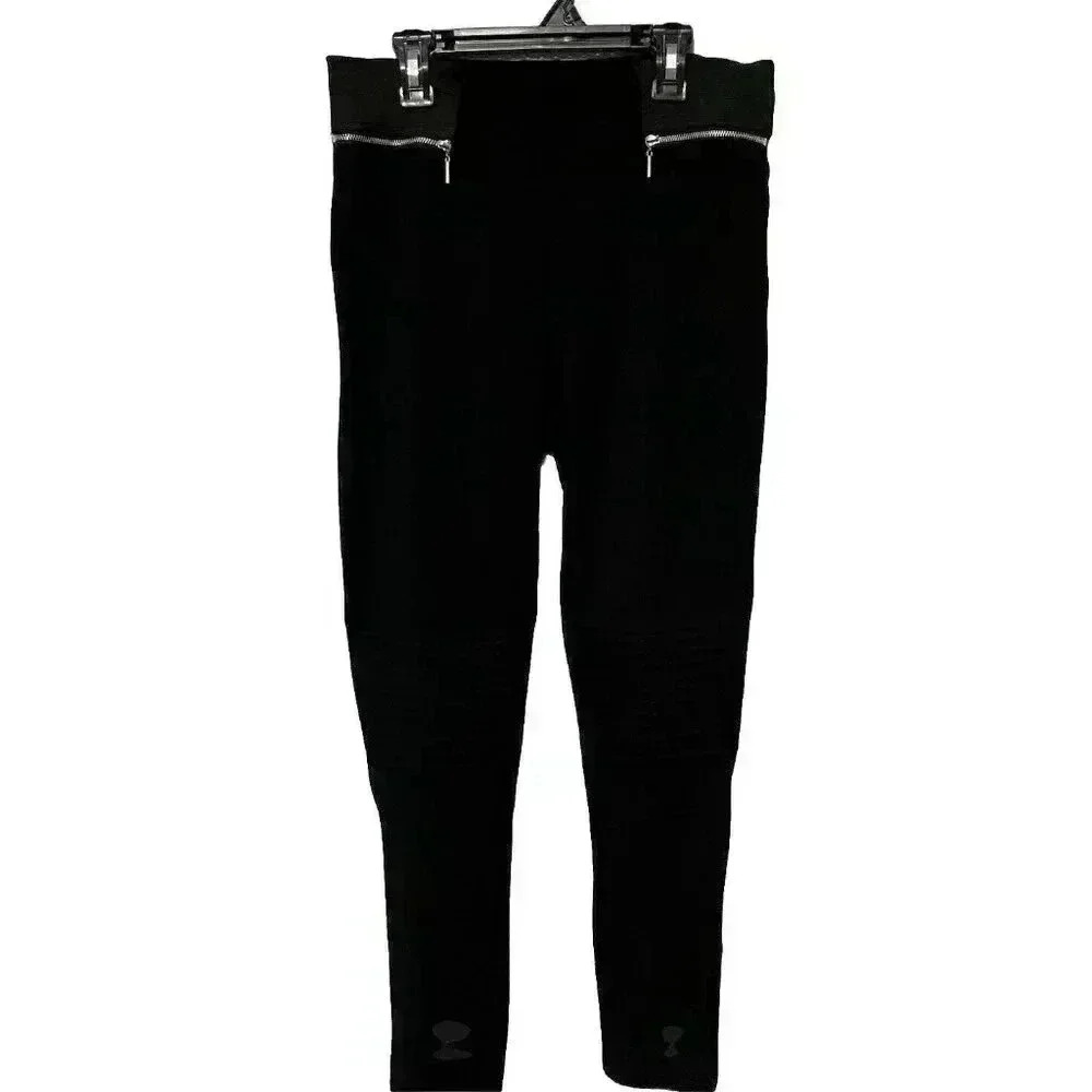 Zara Black High Waisted Moto Leggings • Ribbed Zip Detail